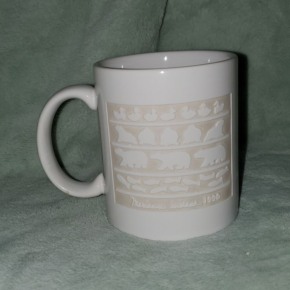 Marianne Wieland 1990 Duck Seal Bear Fish KAKM Anchorage Alaska  Etched Mug